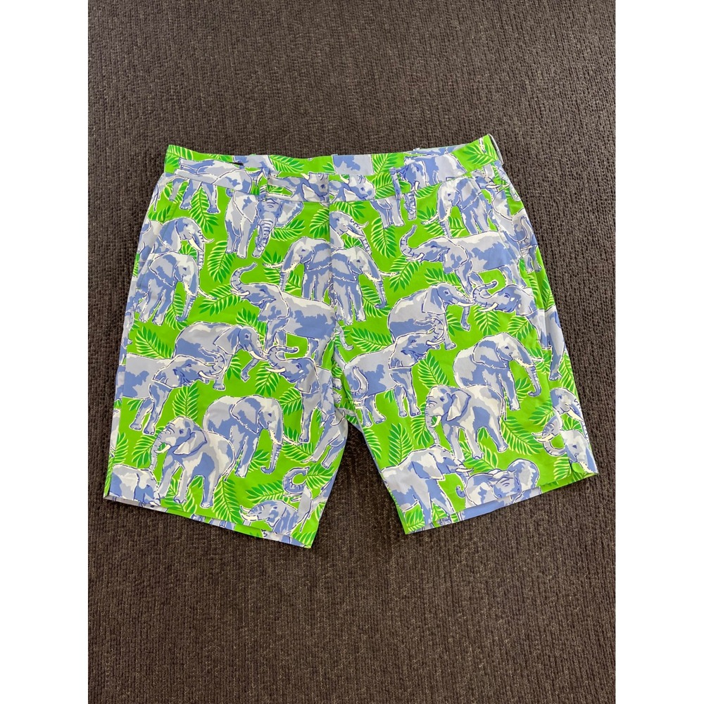 Polo Golf Ralph Lauren Mens 38 Elephant Palm Print Shorts Green Blue Performance
